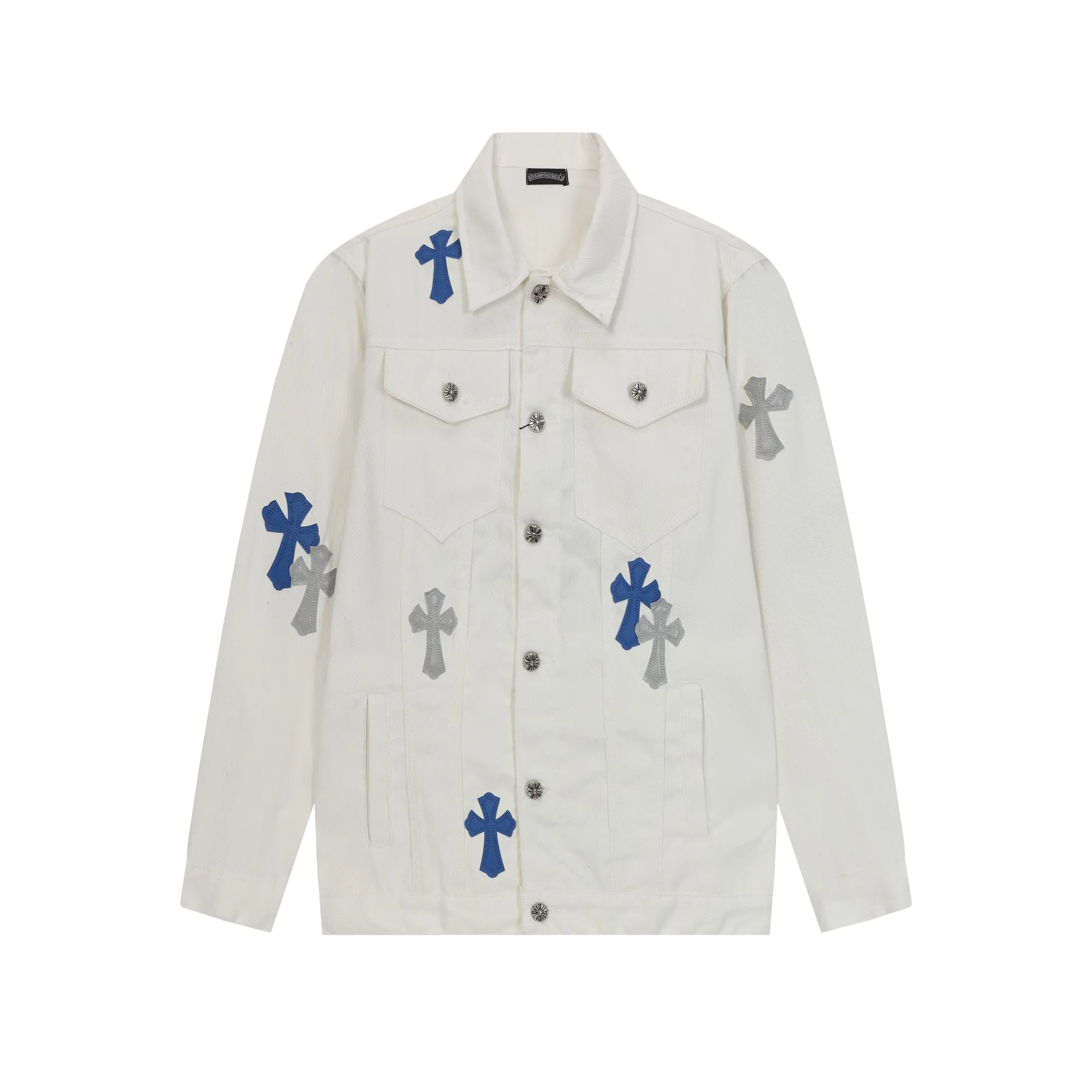 P320 Chrome Hearts 25ss leather cross-piece embroidered shirt denim jacket Color: Picture color Size: M- 3XL